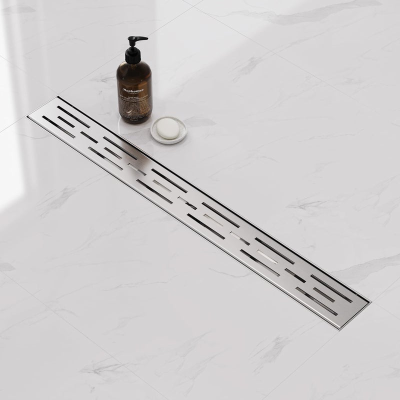 Neodrain مصرف دش خطي مستطيل نيدودرين 24 بوصة مع شبكة بنمط طوب، مصرف أرضية حمام من الفولاذ المقاوم للصدأ 304 المصقول، مصرف أرضية دش ومصفاة شعر، معتمد من CUPC - Image 5